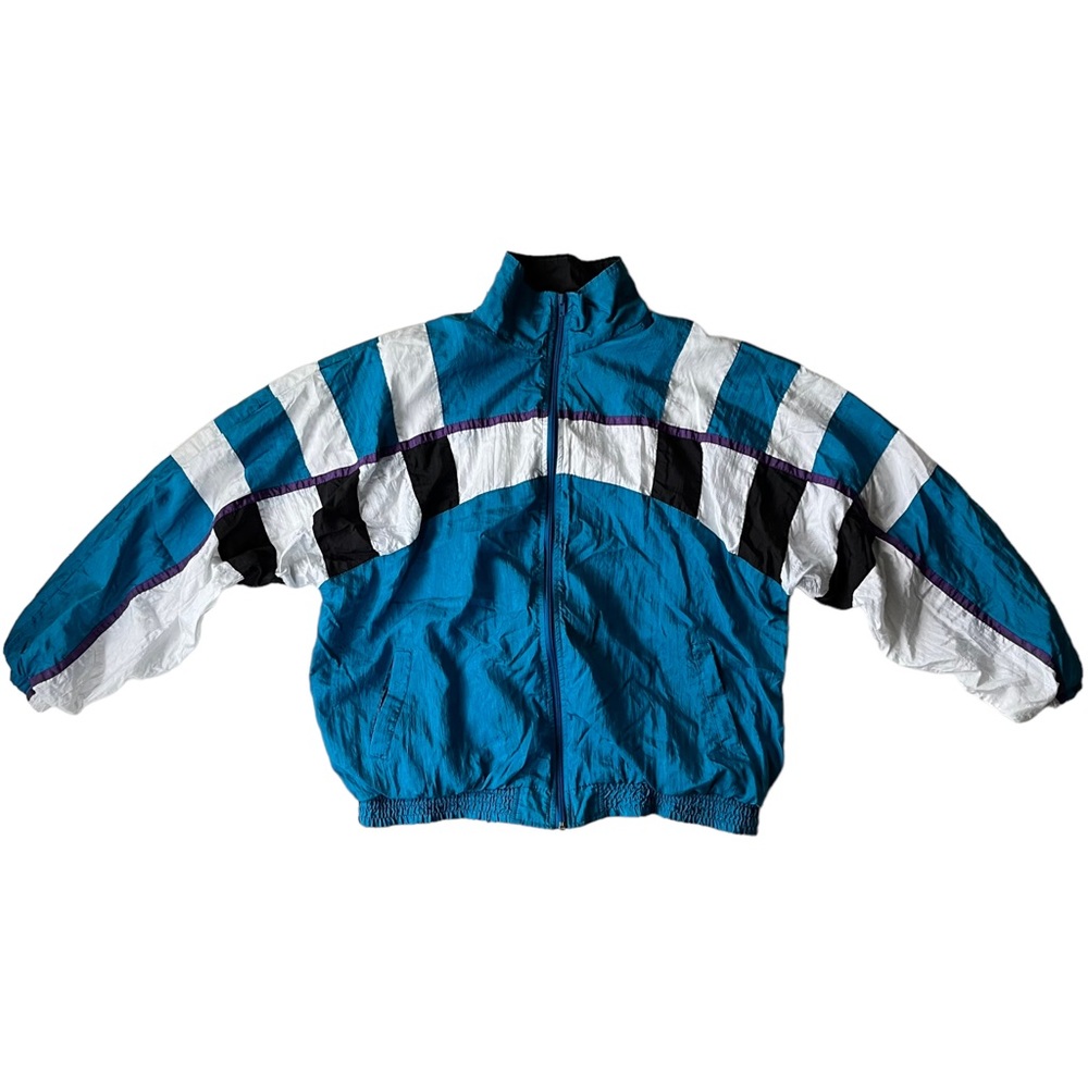 Retro Vintage Colorblock Blue Teal White Windbreaker